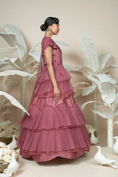 Deco Rose Ruffled Gown