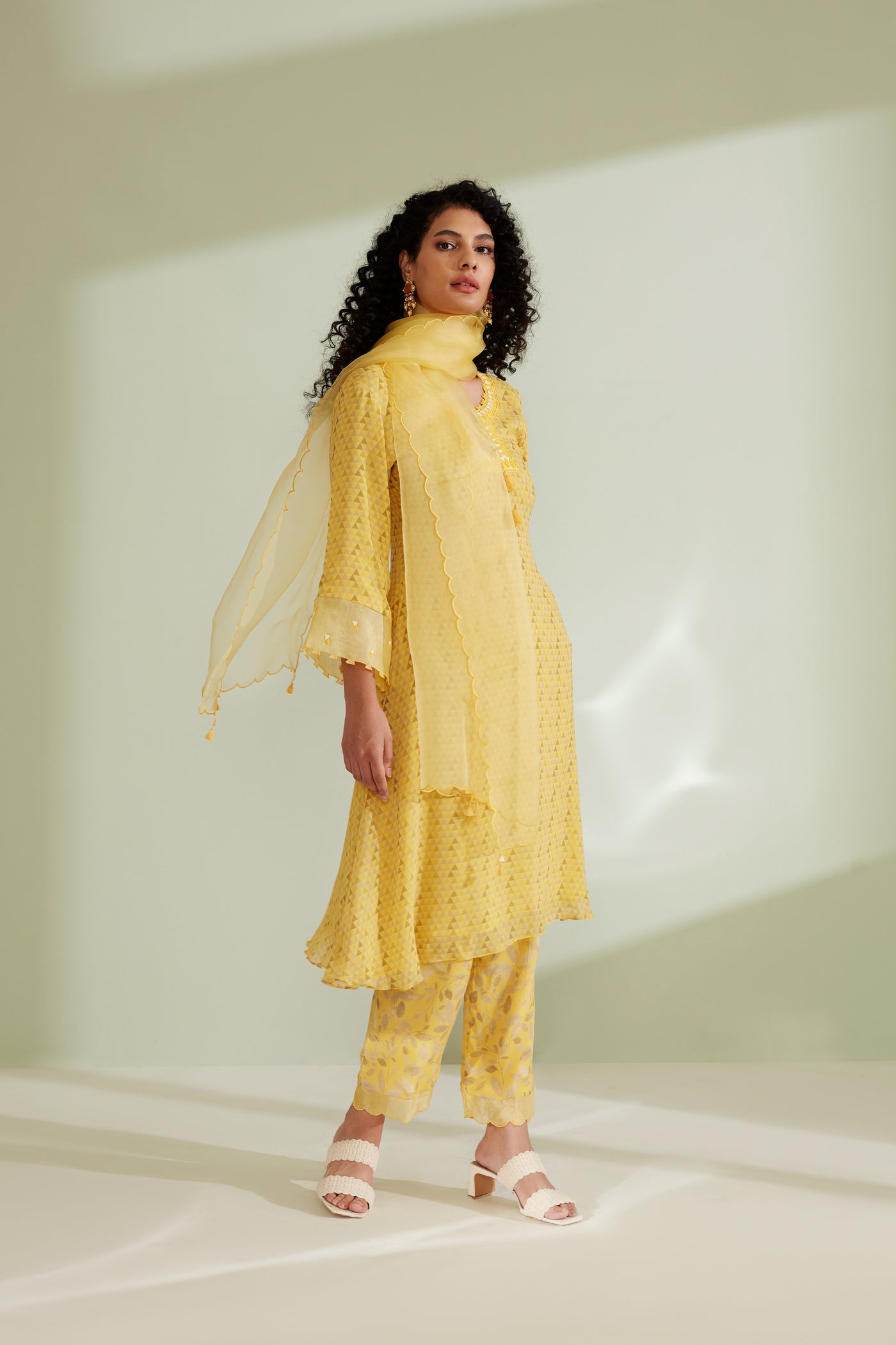 Nasrin Yellow Printed Kurta Set