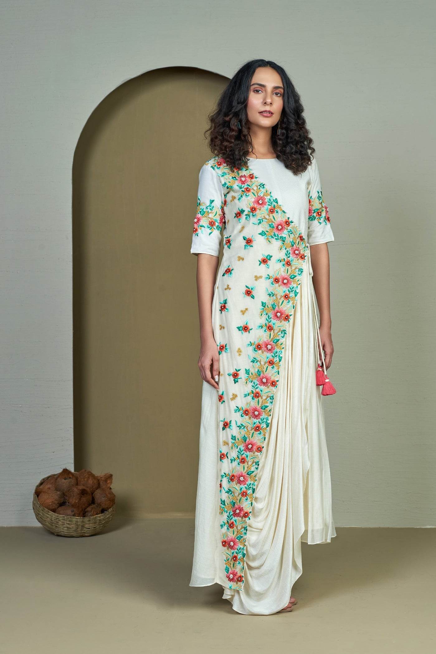 Vaana Ivory Drape Gown