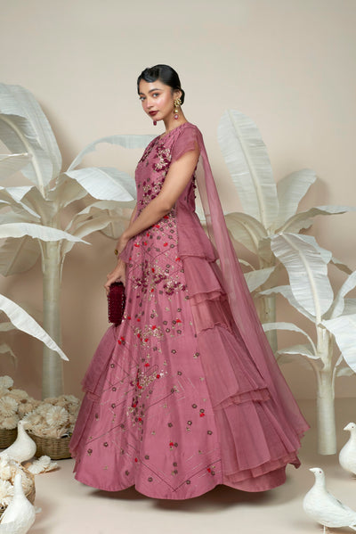 Deco Rose Ruffled Gown