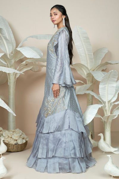Amnah Grey Ruffled Gown
